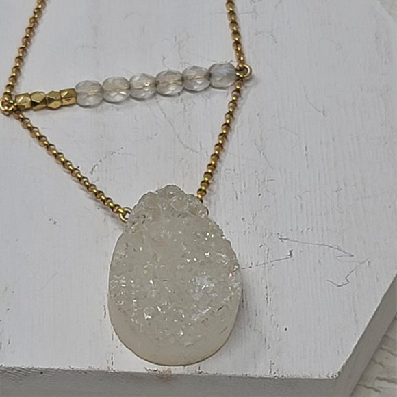 Jewelry - Glittery White Druze Necklace Gold tone